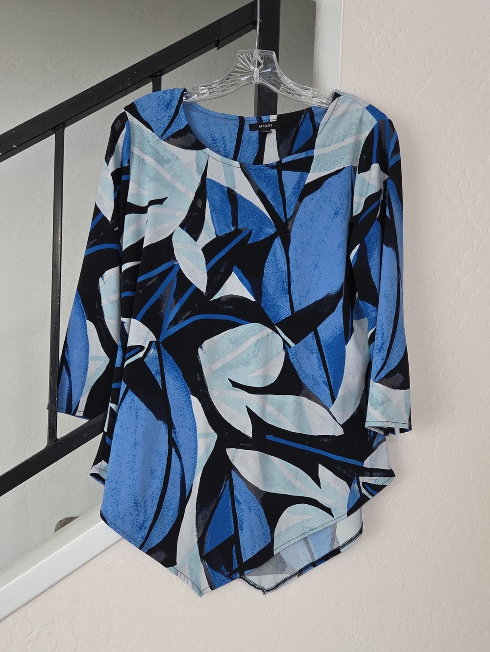 Alfani Blue & Black Abstract Leaf Tunic